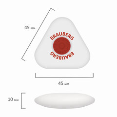 Ластик BRAUBERG &laquo;Universal&raquo;, 45&times;45&times;10 мм, белый, треугольный, красный пластиковый держатель, 222473
