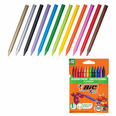 Мелки пластиковые BIC &laquo;Plastidecor&raquo;, 12 цветов, ультрапрочные, круглые, картонная упаковка, подвес, 945764