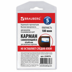 Карманы самоклеящиеся под визитные карточки (65&times;98 мм), КОМПЛЕКТ 5 шт., BRAUBERG, 224076
