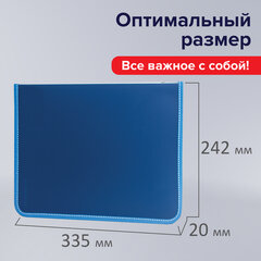 Папка на молнии пластиковая BRAUBERG &laquo;Contract&raquo;, А4, 335&times;242 мм, внутренний карман, синяя, 225161