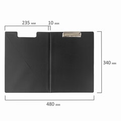 Папка-планшет ОФИСМАГ, А4 (340&times;240 мм), с прижимом и крышкой, картон/<wbr/>ПВХ, РОССИЯ, черная, 225982