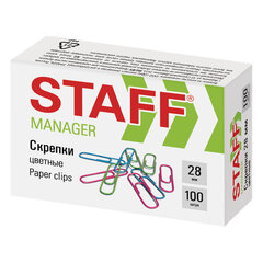 Скрепки STAFF &laquo;Manager&raquo;, 28 мм, цветные, 100 шт., в картонной коробке, 226821