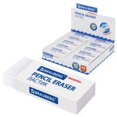 Ластик большой BRAUBERG EXTRA, 60&times;24&times;11 мм, белый, прямоугольный, экологичный ПВХ, картонный держатель, 228074