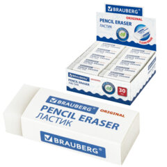Ластик BRAUBERG &laquo;Original&raquo;, 45&times;17&times;10 мм, белый, прямоугольный, экологичный ПВХ, картонный держатель, 228076
