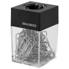 Скрепочница магнитная BRAUBERG со 100 никелированными скрепками 28 мм, прозрачный корпус, 228400