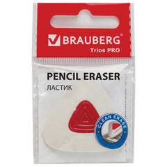Ластик BRAUBERG &laquo;Trios PRO&raquo;, 36&times;36&times;9 мм, белый, треугольный, красный пластиковый держатель, 229559