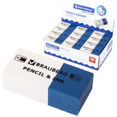 Ластик BRAUBERG &laquo;PENCIL & INK&raquo;, 39&times;18&times;12 мм, для ручки и карандаша, бело-синий, 229578