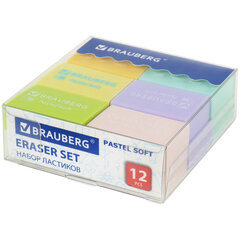 Ластики BRAUBERG &laquo;Pastel Soft&raquo; НАБОР 12 шт., размер ластика 31&times;20&times;10 мм, экологичный ПВХ, 229598