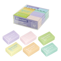 Ластики BRAUBERG &laquo;Pastel Soft&raquo; НАБОР 12 шт., размер ластика 31&times;20&times;10 мм, экологичный ПВХ, 229598