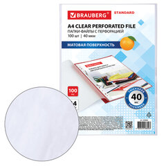 Папки-файлы перфорированные А4 BRAUBERG &laquo;STANDARD&raquo;, КОМПЛЕКТ 100 шт., матовые, 40 мкм, 229660