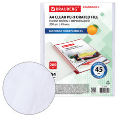 Папки-файлы перфорированные А4 BRAUBERG &laquo;STANDARD+&raquo;, КОМПЛЕКТ 200 шт., матовые, 45 мкм, 229662