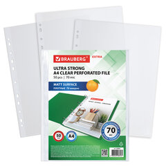 Папки-файлы перфорированные А4 BRAUBERG &laquo;EXTRA 700&raquo;, КОМПЛЕКТ 50 шт., матовые, ПЛОТНЫЕ, 70 мкм, 229667