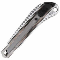 Нож канцелярский 18 мм BRAUBERG &laquo;Metallic&raquo;, металлический корпус (рифленый), автофиксатор, блистер, 235401