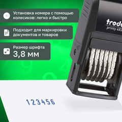 Нумератор 6 разрядов, оттиск 15&times;3,8 мм, синий, TRODAT 4836 P4, корпус черный, подушка
