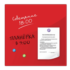 Доска магнитно-маркерная стеклянная 45&times;45 см, 3 магнита, КРАСНАЯ, BRAUBERG, 236737