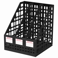 Лоток вертикальный для бумаг BRAUBERG &laquo;MAXI Plus&raquo;, 240 мм, 3 отделения, сетчатый, сборный, черный, 237013