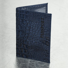 Обложка для паспорта натуральная кожа кайман, &laquo;PASSPORT&raquo;, темно-синяя, BRAUBERG, 237196
