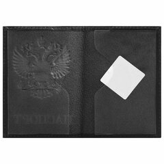 Обложка для паспорта натуральная кожа флоттер, &laquo;Герб&raquo;, черная, BRAUBERG, 237198