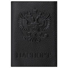Обложка для паспорта натуральная кожа флоттер, &laquo;Герб&raquo;, черная, BRAUBERG, 237198