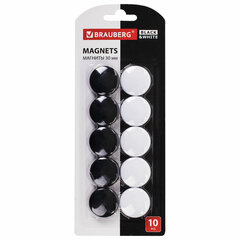 Магниты BRAUBERG &laquo;BLACK&WHITE&raquo; УСИЛЕННЫЕ 30 мм, НАБОР 10 шт., черные/<wbr/>белые, 237468