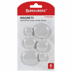 Магниты BRAUBERG &laquo;STANDARD&raquo;, НАБОР 20 мм &mdash; 2 шт., 30 мм &mdash; 2 шт., 40 мм &mdash; 2 шт., серые, BRAUBERG, 237473