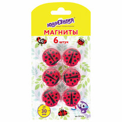Магниты ЮНЛАНДИЯ 30 мм, НАБОР 6 шт., &laquo;БОЖЬЯ КОРОВКА&raquo;, красные, 237476