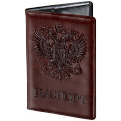 Обложка для паспорта STAFF, полиуретан под кожу, &laquo;ГЕРБ&raquo;, коричневая, 237604