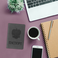 Обложка для паспорта, мягкий полиуретан, &laquo;Герб&raquo;, светло-серая, STAFF, 237610
