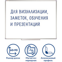 Доска магнитно-маркерная 60&times;90 см, алюминиевая рамка, Польша, STAFF Profit, 237721