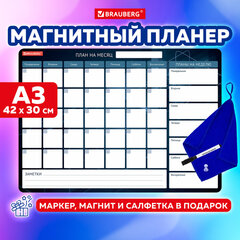 Планинг на холодильник магнитный НА МЕСЯЦ 42&times;30 см, с маркером и салфеткой, BRAUBERG, 237849