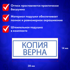 Штамп стандартный &laquo;КОПИЯ ВЕРНА&raquo; В РАМКЕ, оттиск 38&times;14 мм, синий, TRODAT IDEAL 4911 DB-3.45