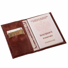 Обложка для паспорта натуральная кожа пулап, &laquo;Passport&raquo;, кожаные карманы, коричневая, BRAUBERG, 238197