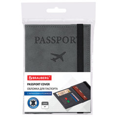 Обложка для паспорта с карманами и резинкой, мягкая экокожа, &laquo;PASSPORT&raquo;, серая, BRAUBERG, 238203