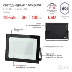 Прожектор светодиодный ЭРА, 50(415) Вт, 6500К, 4000 Лм, IP65, черный, LPR-023-0-65K-050