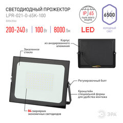 Прожектор светодиодный ЭРА, 100 (830) Вт, 6500 К, 8000 Лм, IP65, черный, LPR-023-0-65K-100