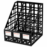 Лоток вертикальный для бумаг BRAUBERG "ULTRA", 240 мм, 3 отделения, сетчатый, сборный, черный, 238249