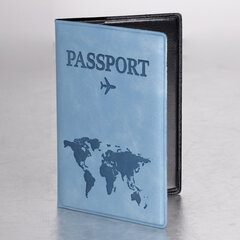 Обложка для паспорта &laquo;Passport Map&raquo;, мягкая экокожа, голубая, STAFF, 238877
