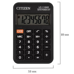 Калькулятор карманный CITIZEN LC-110NR, МАЛЫЙ (89&times;59 мм), 8 разрядов, питание от батарейки, ЧЕРНЫЙ