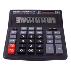 Калькулятор настольный ОФИСМАГ OFM-333 (200&times;154 мм) 12 разрядов, двойное питание, ЧЕРНЫЙ, 250462