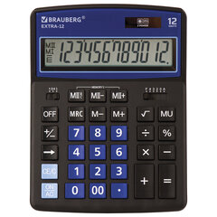 Калькулятор настольный BRAUBERG EXTRA-12-BKBU (206&times;155 мм), 12 разрядов, двойное питание, ЧЕРНО-СИНИЙ, 250472