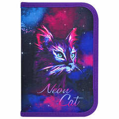 Пенал BRAUBERG с наполнением, 1 отделение, 1 откидная планка, 24 предмета, 21&times;14 см, &laquo;Neon cat&raquo;, 271523