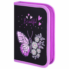 Пенал BRAUBERG с наполнением, 1 отделение, 1 откидная планка, 24 предмета, 21&times;14 см, &laquo;Flower butterfly&raquo;, 271524