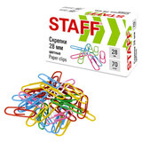 Скрепки STAFF 28 мм, цветные, 70 штук, 271708