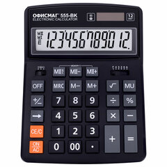 Калькулятор настольный ОФИСМАГ 555-BK (206&times;155 мм), 12 разрядов, двойное питание, ЧЕРНЫЙ, 271729
