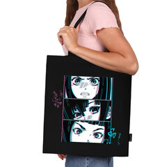 Сумка шоппер BRAUBERG PREMIUM, канвас, 40&times;35 см, на кнопке, карман, черный, &laquo;Anime face&raquo;, 271903