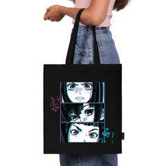 Сумка шоппер BRAUBERG PREMIUM, канвас, 40&times;35 см, на кнопке, карман, черный, &laquo;Anime face&raquo;, 271903
