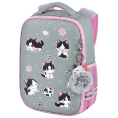 Ранец BRAUBERG LIGHT, 1 отделение, с брелоком, &laquo;Играющие котики&raquo;, плюшевые нашивки, 36&times;26&times;13 см, 272030