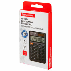 Калькулятор карманный BRAUBERG CX-102C-BK (76&times;126 мм), 12 разрядов, двойное питание, ЧЕРНЫЙ, 272647