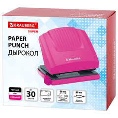Дырокол BRAUBERG &laquo;SUPER&raquo;, до 30 листов, цвет маджента и черный, 272745