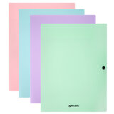 Папка на кнопке пластиковая BRAUBERG "PASTEL", А4, 3 клапана, 600 мкм, цвета ассорти, 272886